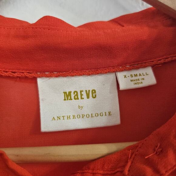 MAEVE ANTHRO Ruffled Buttondown Blouse Orange Size XS - Picture 7 of 8